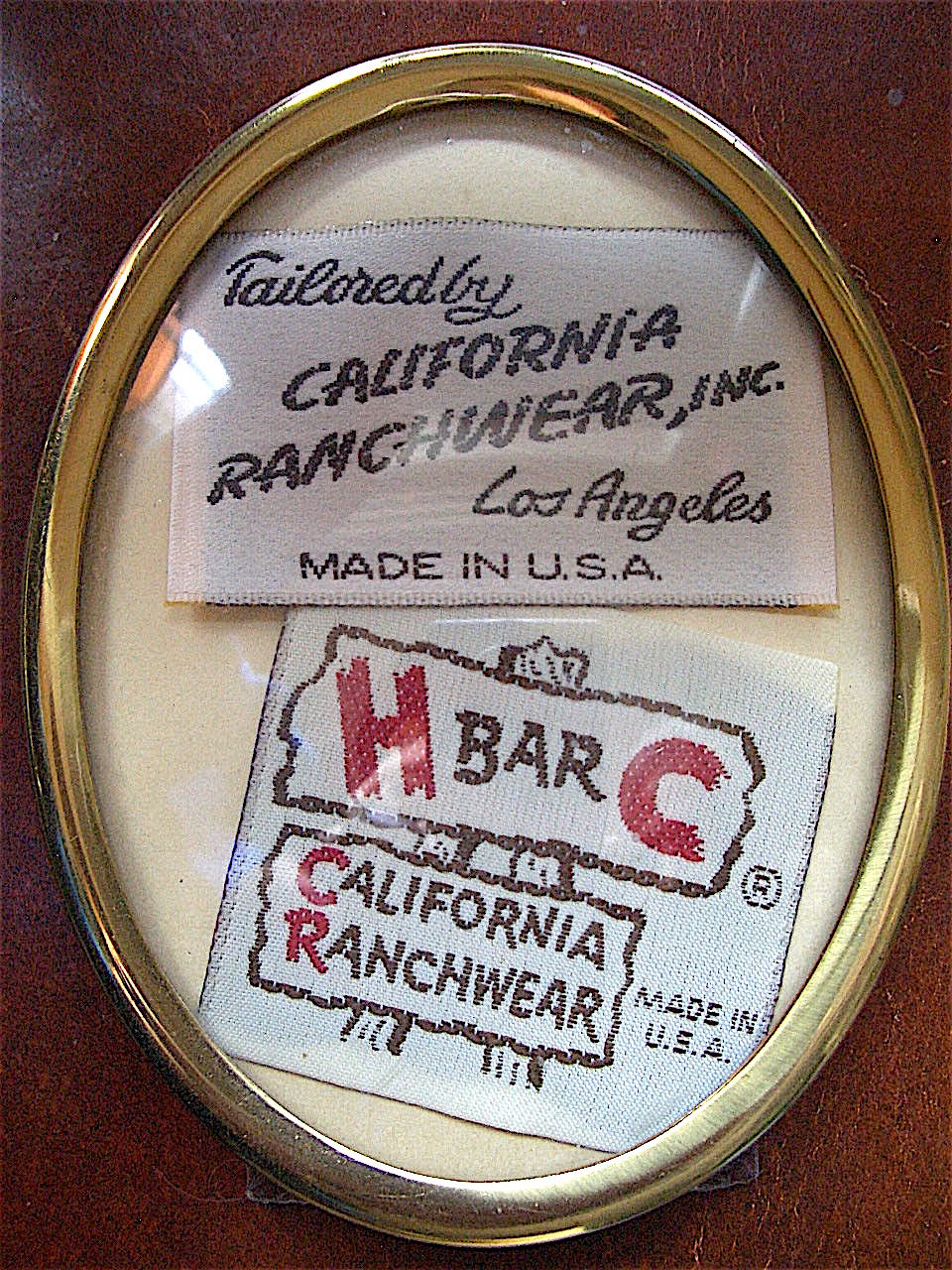 H-Bar-C labels - Tailored by California Ranchwear, Inc. Los Angeles, Made in U.S.A.